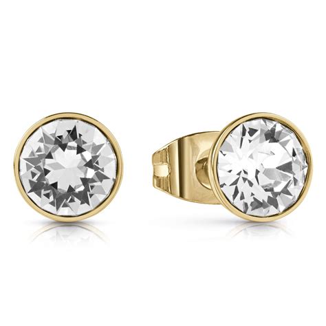 Guess Gold Plated Crystal Studs Earrings Hsamuel