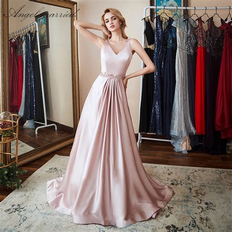 Angel Married Simple Evening Dresses Long Pink Prom Gowns Formal Dress