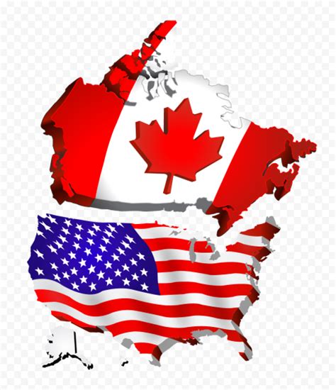 Hd Usa And Canada Flags On 3d Maps Png Citypng