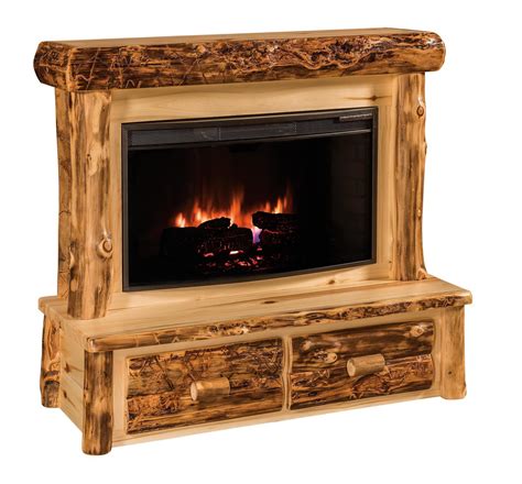 Walker edison rustic farmhouse wood and glass 2 cabinet doors electric fireplace stand console, fits tvs up to 65, 60 inch, rustic oak. Rustic Log Electric Fireplace from DutchCrafters Amish ...
