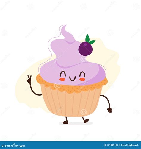 Kawaii Cupcake Vector Color Sketch Of A Cake Cartoon Character