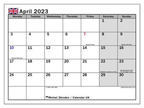 April 2023 Printable Calendar “441ss” Michel Zbinden Uk