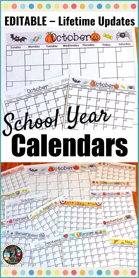 Editable School Year Calendars Kindergarten Lessons Kindergarten