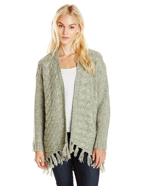 Kensie Womens Comfy Knit Open Front Sweater Cardigan With Fringe