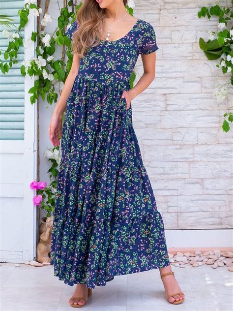Floral Pockets Maxi Dress Summer Plus Size Weaving Dress Womens