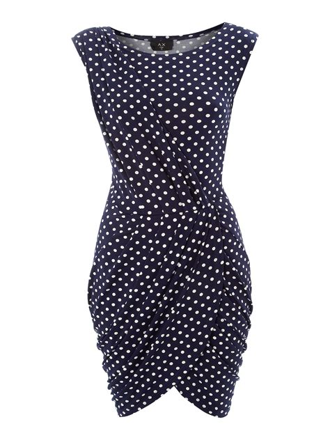 ax paris polka dot wrap over dress in blue navy lyst