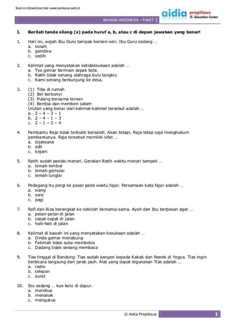 Contoh Soal Bahasa Indonesia Kelas 1 Berbagai Contoh