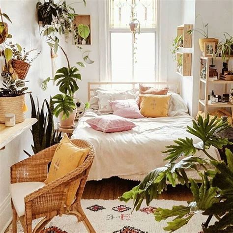 Urban Jungle Bedroom With A Lot Of Plants And Morrocan Cushions Wicker