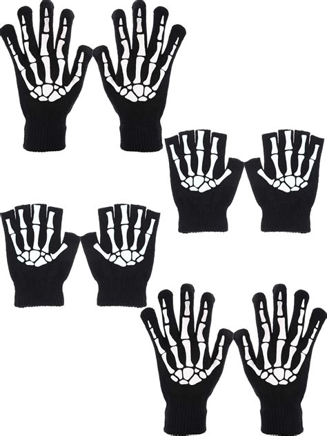 4 Pairs Unisex Skeleton Gloves Skeleton Costume Gloves
