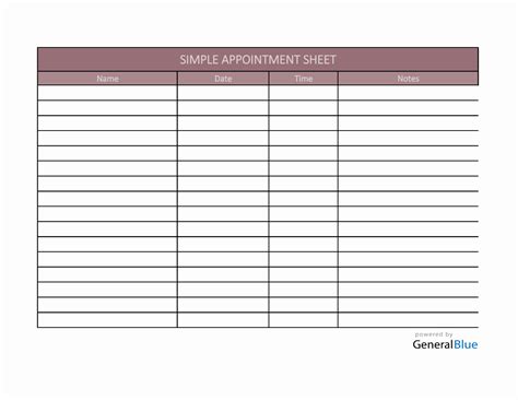 Simple Appointment Sheet Template In Word Basic