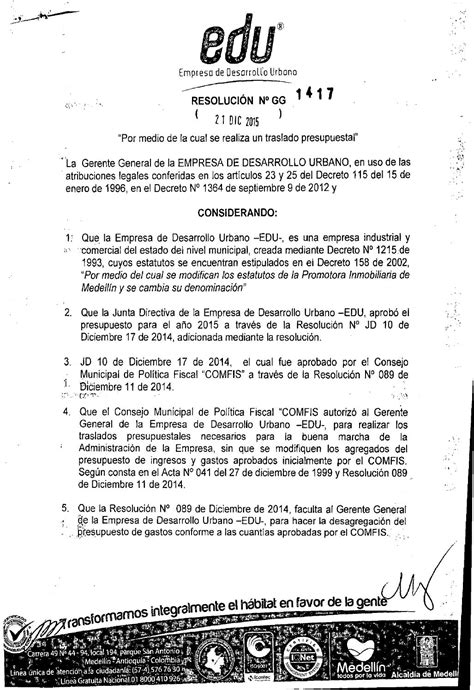 Resolución Gg 1417 De 2015 Traslado Presupuestal By Edu Medellin Issuu