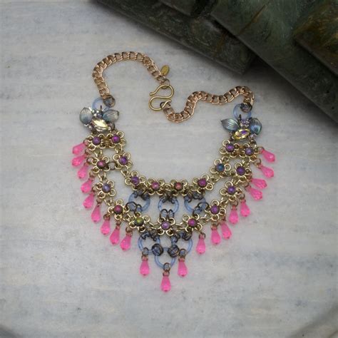 Pink And Blue Bib Necklace One Of A Kind Reverie Nyc Statement