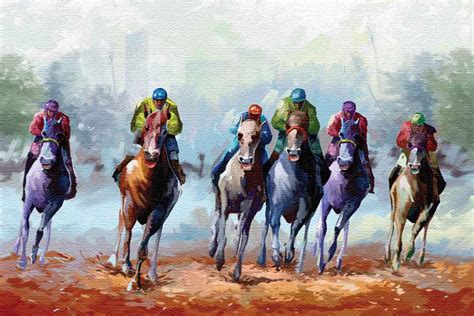 Buy Walls And Murals Horse Racing Oil Paintingcanvas Print No Frame