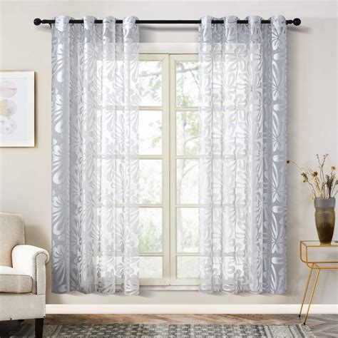 Top Finel Floral Sheer Curtains 72 Inches Long For Living