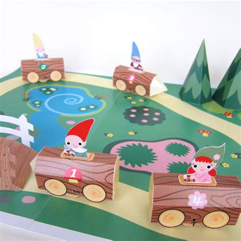 Gnome Log Race Car Playset Printable Paper Craft Fantastic Toys