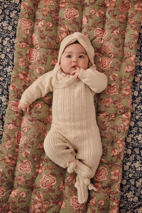 Baby Cable Knit Cotton And Cashmere Onesie In Beige Louise Misha