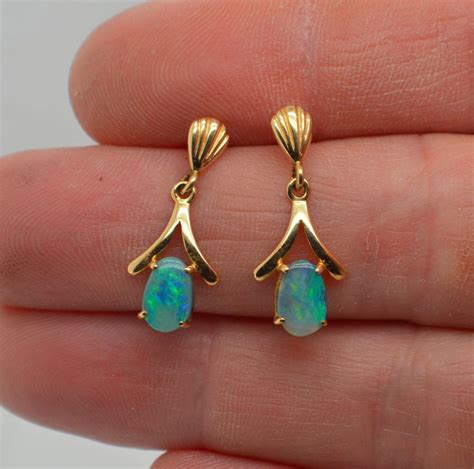 Ct Gold Black Opal Drop Earrings Australian Opal Etsy In