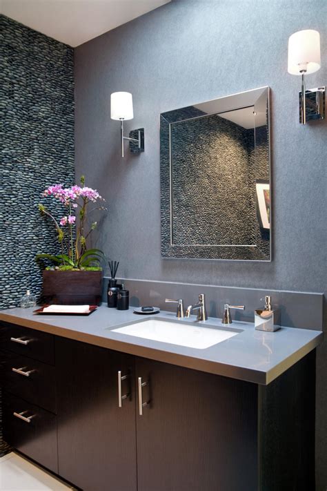 Contemporary Powder Room With River Rock Accent Wall Hgtv