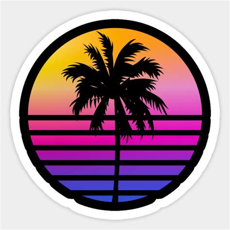 Retro 80s Sunset Palm Tree Aesthetic Synthwave Sticker Teepublic Uk