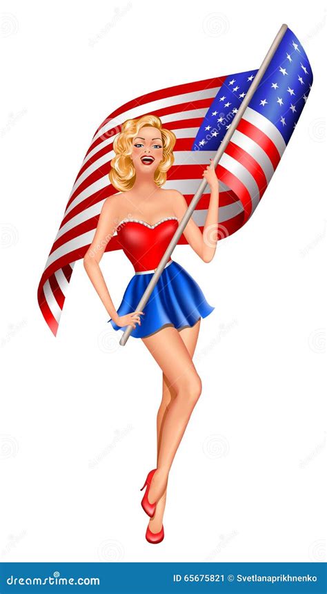 Pin Up Blond Patriotic Woman Stock Vector Illustration Of Pinup