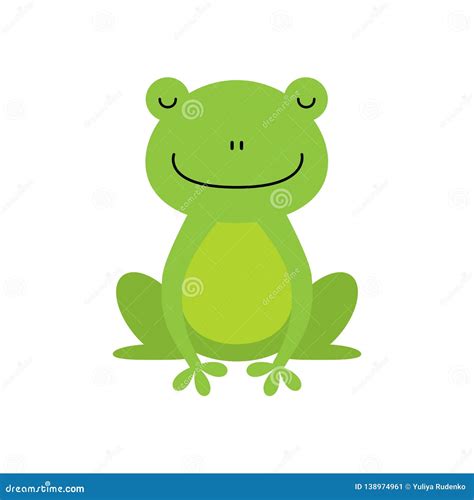 Cute Green Frog Cartoon Character Isolated On White Background Stock
