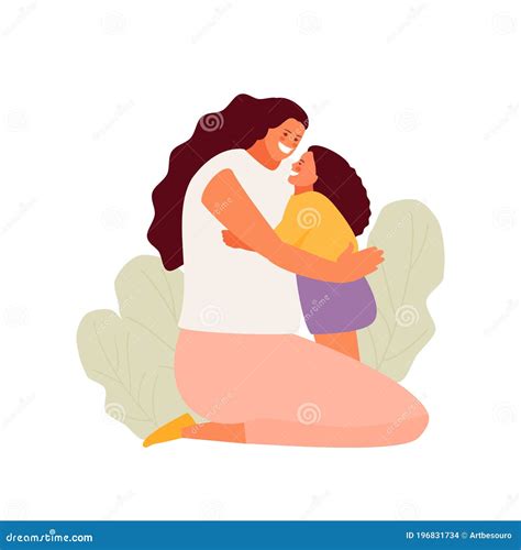 Mom Hugging Her Daughter Vector Stock Vector Illustration Of Girl Design 196831734