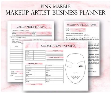 Pink Makeup Artist Business Planner Bundle Freelance Makeup Artist