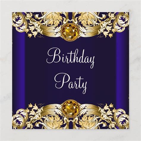A Blue And Gold Birthday Party Card