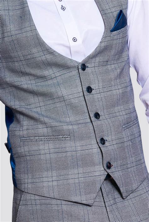 Marc Darcy Mens Jerry Grey Check Waistcoat Suit Direct