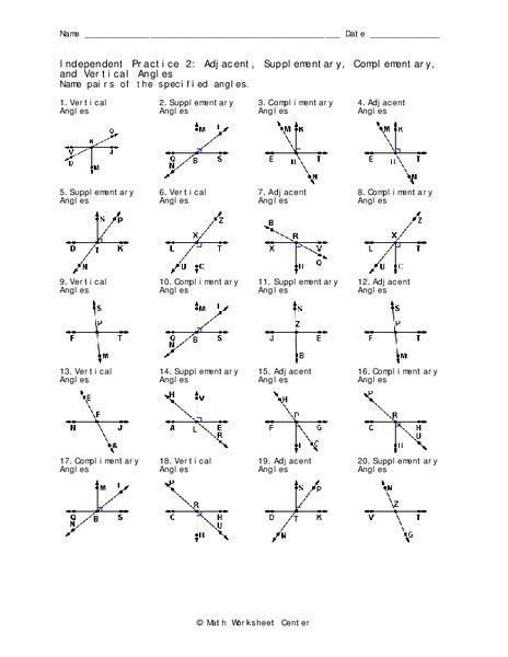 Pairs Of Angles Worksheet For 10th Grade Lesson Planet