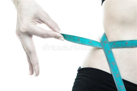 Perda De Peso Fita De Medição Azul No Corpo Da Mulher Imagem De Stock Imagem De Estupro