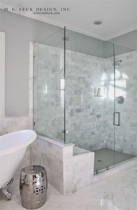 Carrera Marble Shower Tiles Transitional Bathroom M E Beck