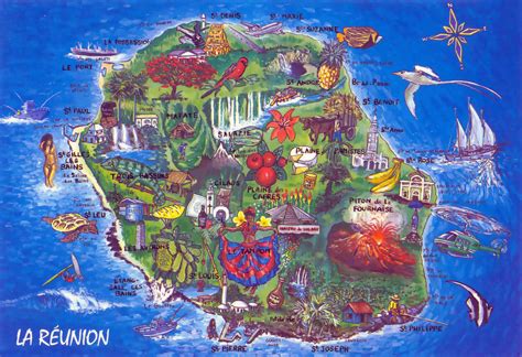 Large Tourist Illustrated Map Of Reunion Reunion Africa Mapsland