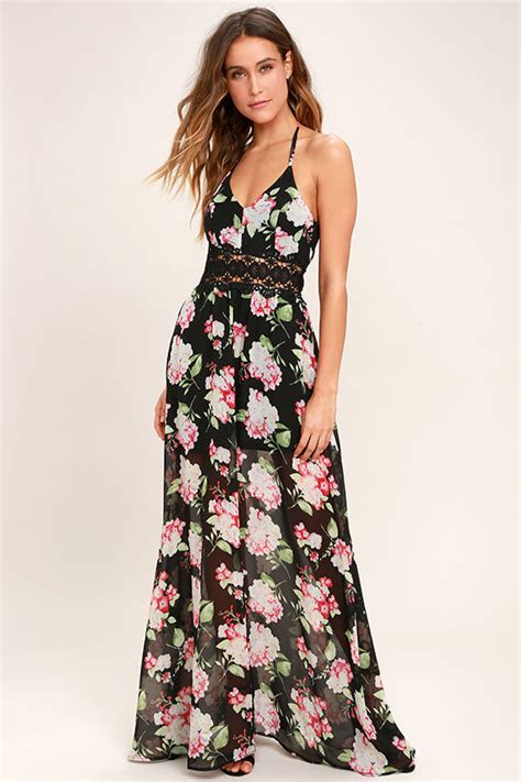 Lovely Black Dress Floral Print Dress Maxi Dress 5900 Lulus