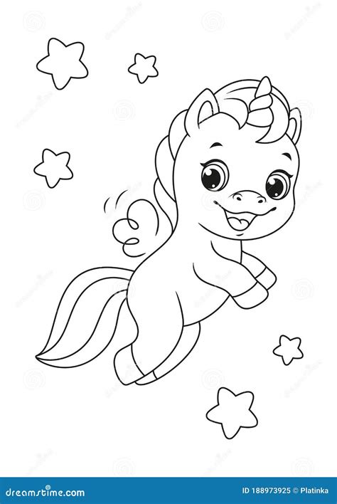 Flying Happy Unicorn Coloring Page Stock Vector Illustration Of Star