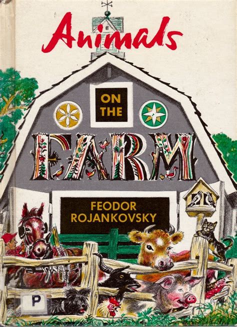 An Old Childrens Book With Animals On The Farm Written In Red And Green