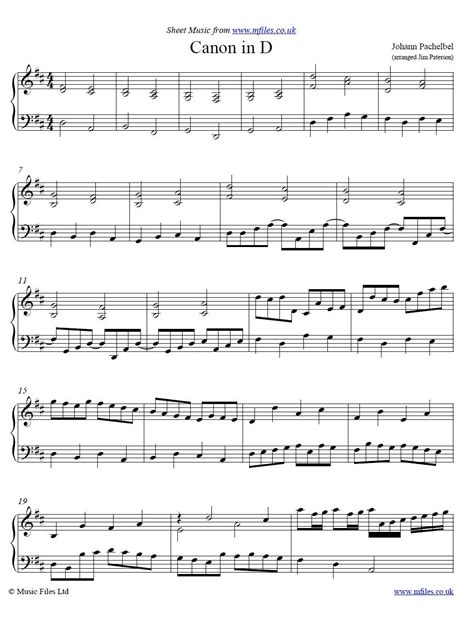 Canon in d shortened and simplified for piano please enjoy this canon in d easy piano sheet music. Pachelbel's Canon in D arranged by Jim Paterson for piano - click to download sheet music in ...