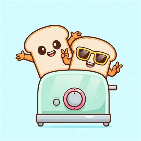 Premium Vector Cute Bread Toaster Toasted Bread Vector Illustration