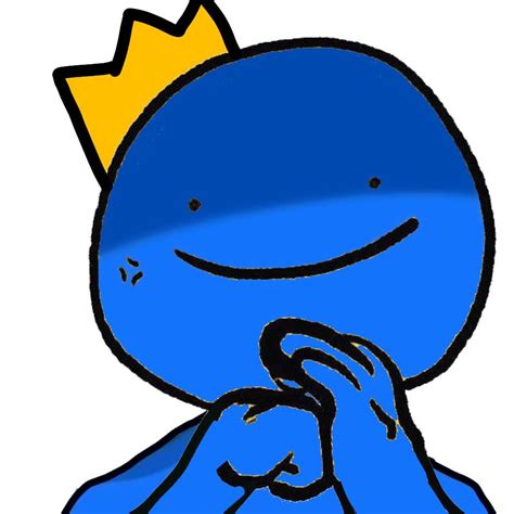 A Blue Cartoon Character With A Crown On His Head And Hands In Front Of Him