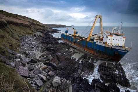 Dramatic Photos Show Ghost Ship Washed Up By Storm Dennis Bbc News