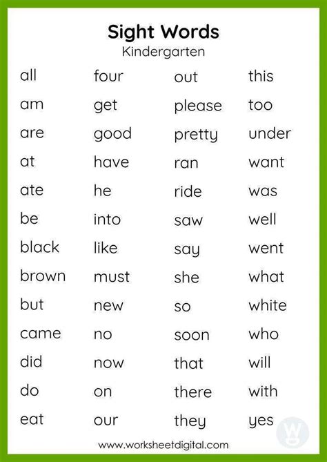 Sight Words For Kindergarten Worksheets Printable Form Templates And