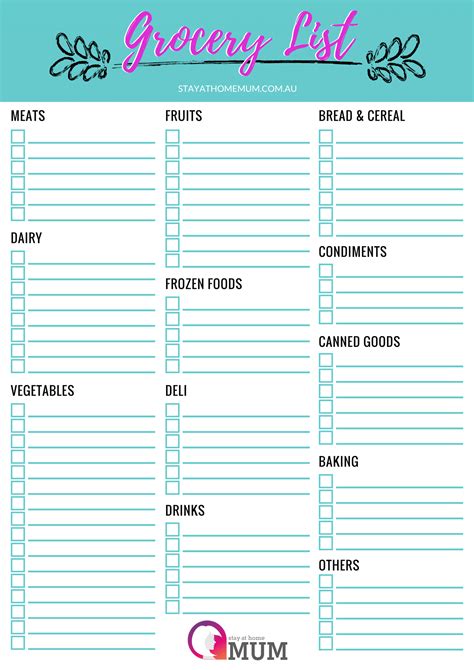 Shopping List Template Printable