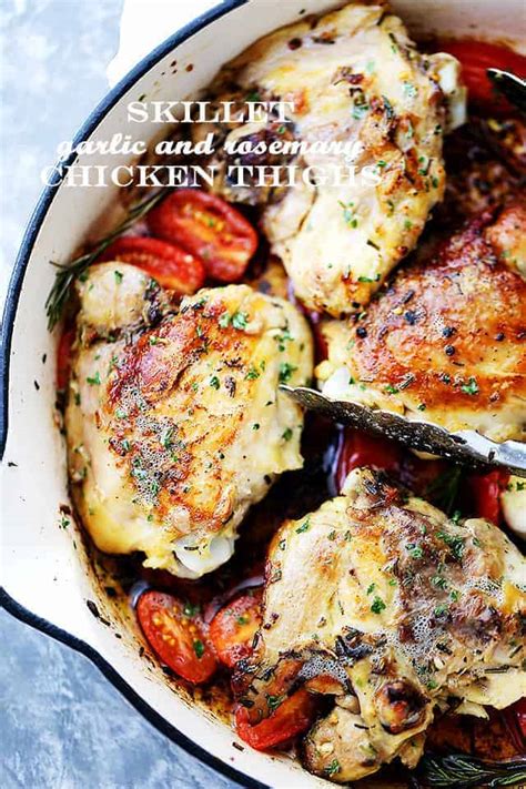 These easy slow cooker chicken thigh recipes are exactly what you need to remedy your chicken fatigue. Skillet Garlic and Rosemary Chicken Thighs Recipe | Easy ...