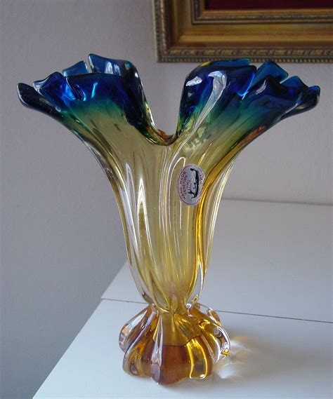 Murano Double Epergne Italian Handblown Glass Vase W Original Tag Handblown Glass Vase
