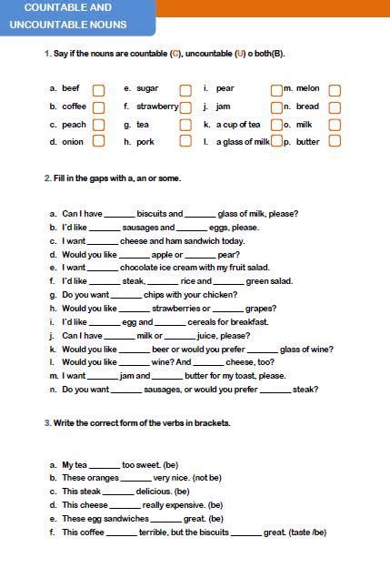 Countable And Uncountable Nouns Worksheets Printable