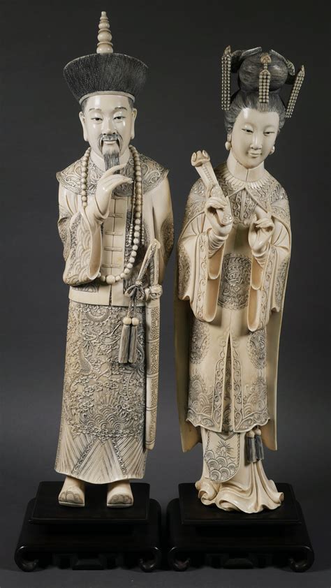 Lot Antique Chinese Ivory Emperor And Empress Figures