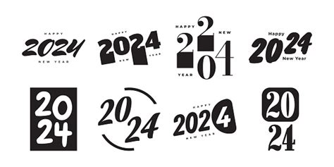 Set Desain Teks Logo Selamat Tahun Baru 2024 Angka Atau Label 2024