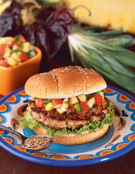Southwestern Grilled Turkey Burgers With Pineapple Pico De Gallo