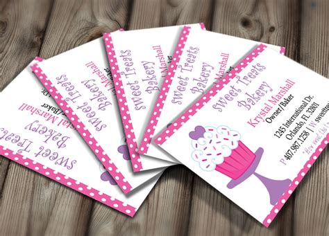 The back of the card should be light and clean to ensure that your contact details are easy to read. Polka Dot Bakery Business Card Design Editable Template