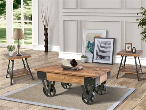 Dyed epoxy and birch firewood. Rustic-Wooden-Coffee-Table-With-Wheels-Metal-Accents-Heavy ...